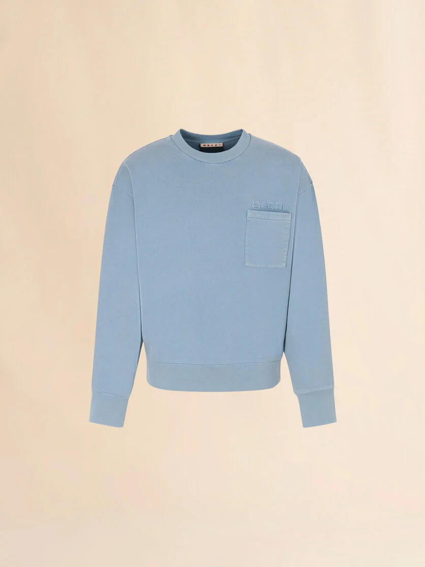 BLUE COTTON SWEATSHIRT WITH MARNI PATCHES - 1