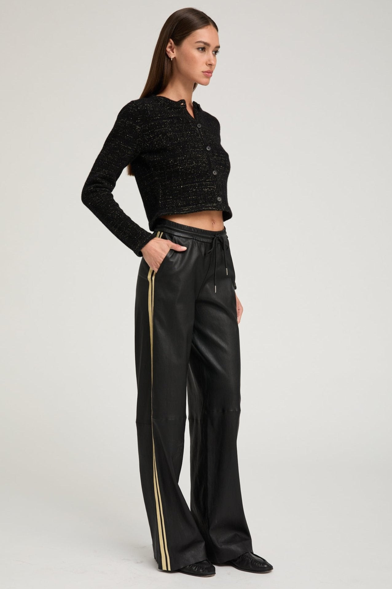BLACK & GOLD CASHMERE SHRUNKEN CARDIGAN - 2