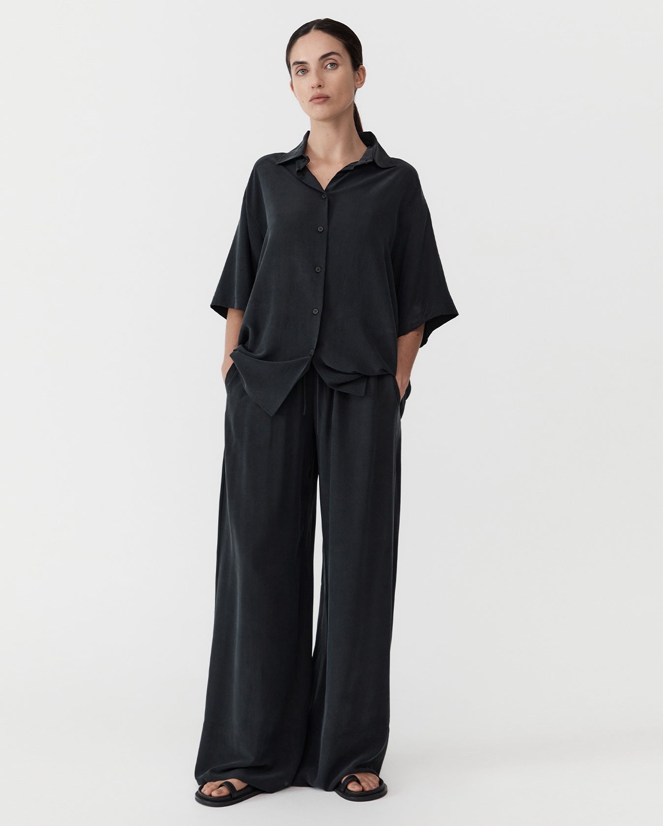 Relaxed Silk Pants - Washed Black - 6