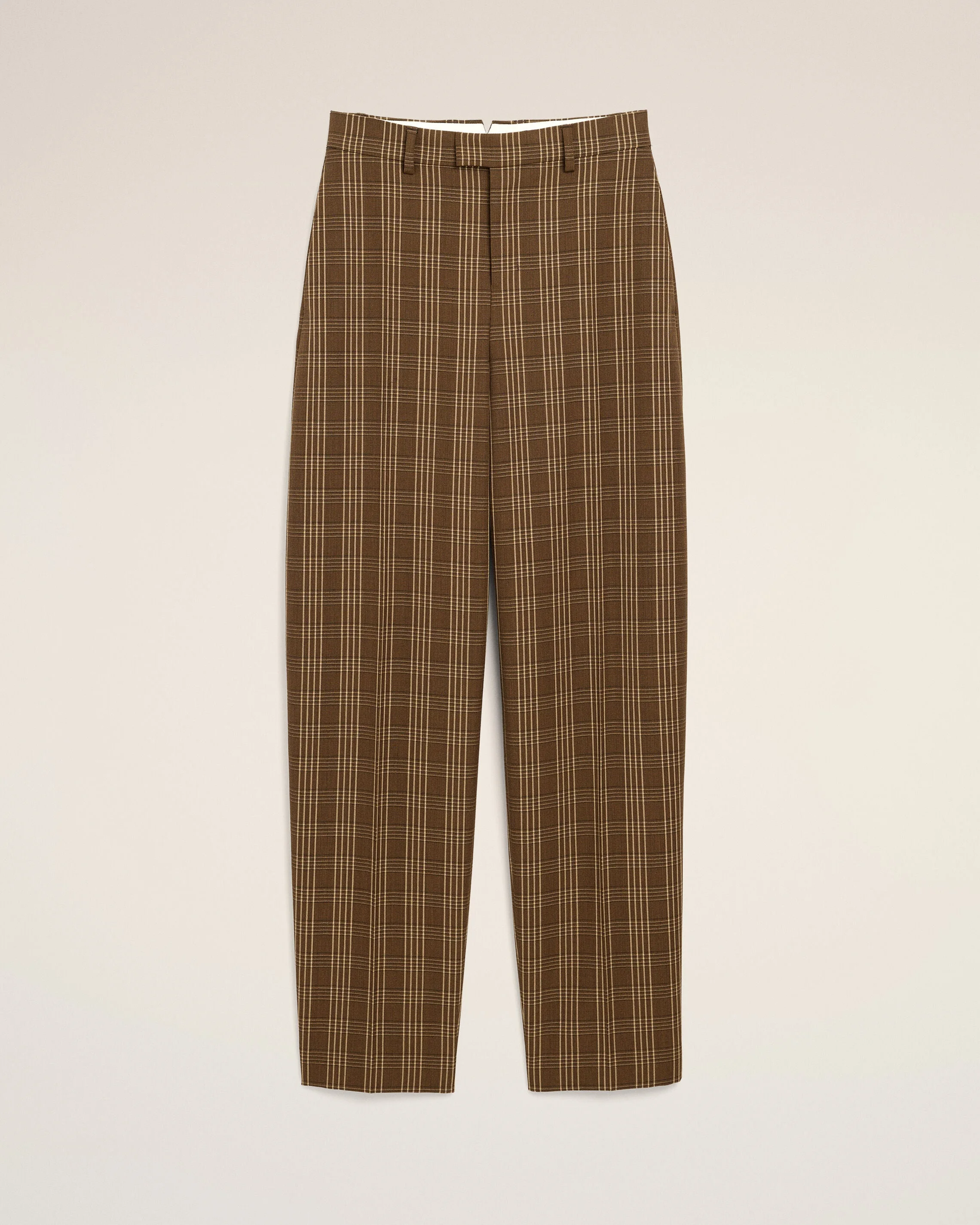 BROWN BALLOON-FIT CHECKERED WOOL TROUSERS - 1
