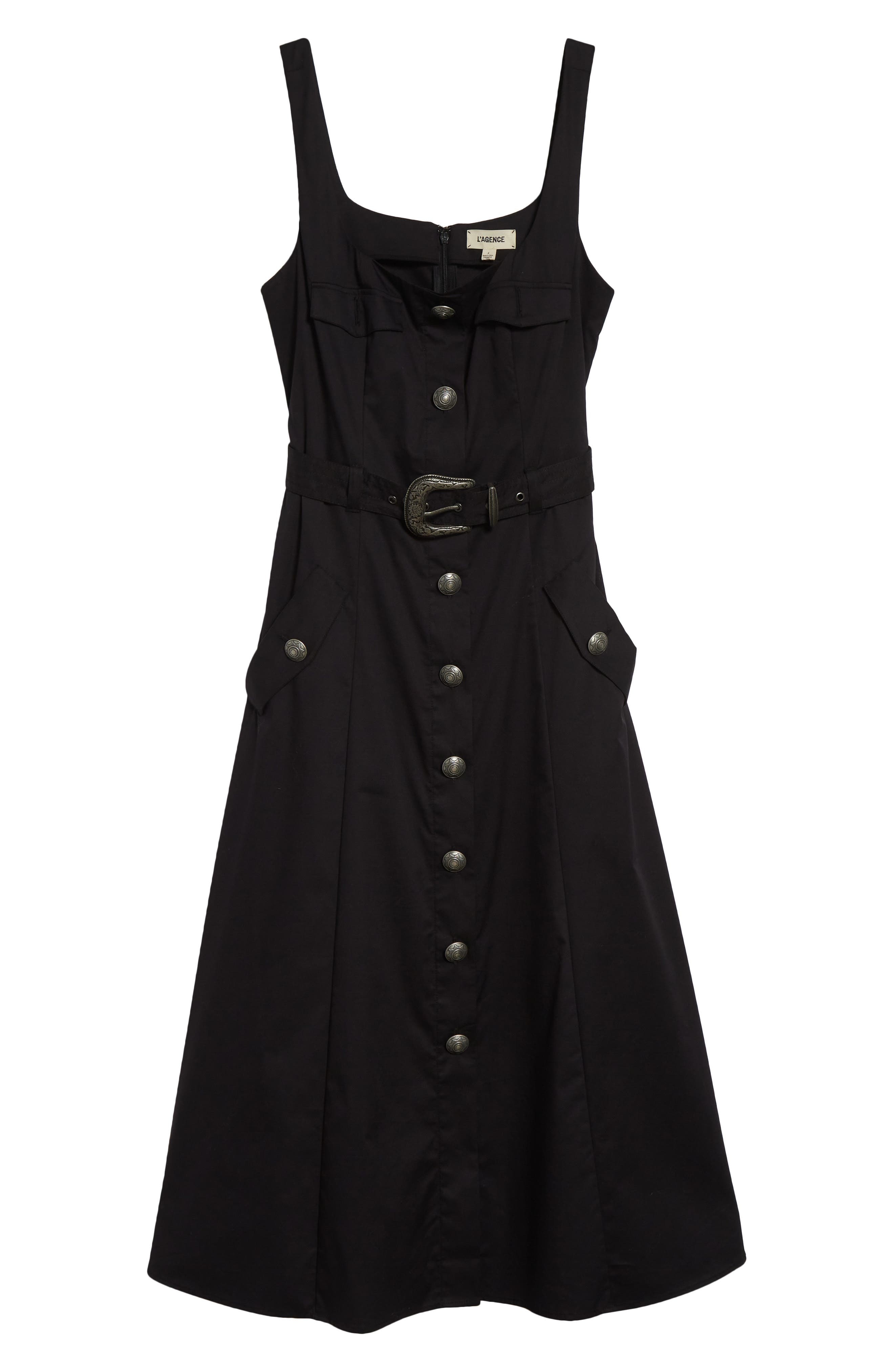 L'AGENCE Tazia Belted Cotton Blend A-Line Dress in Black at Nordstrom - 5