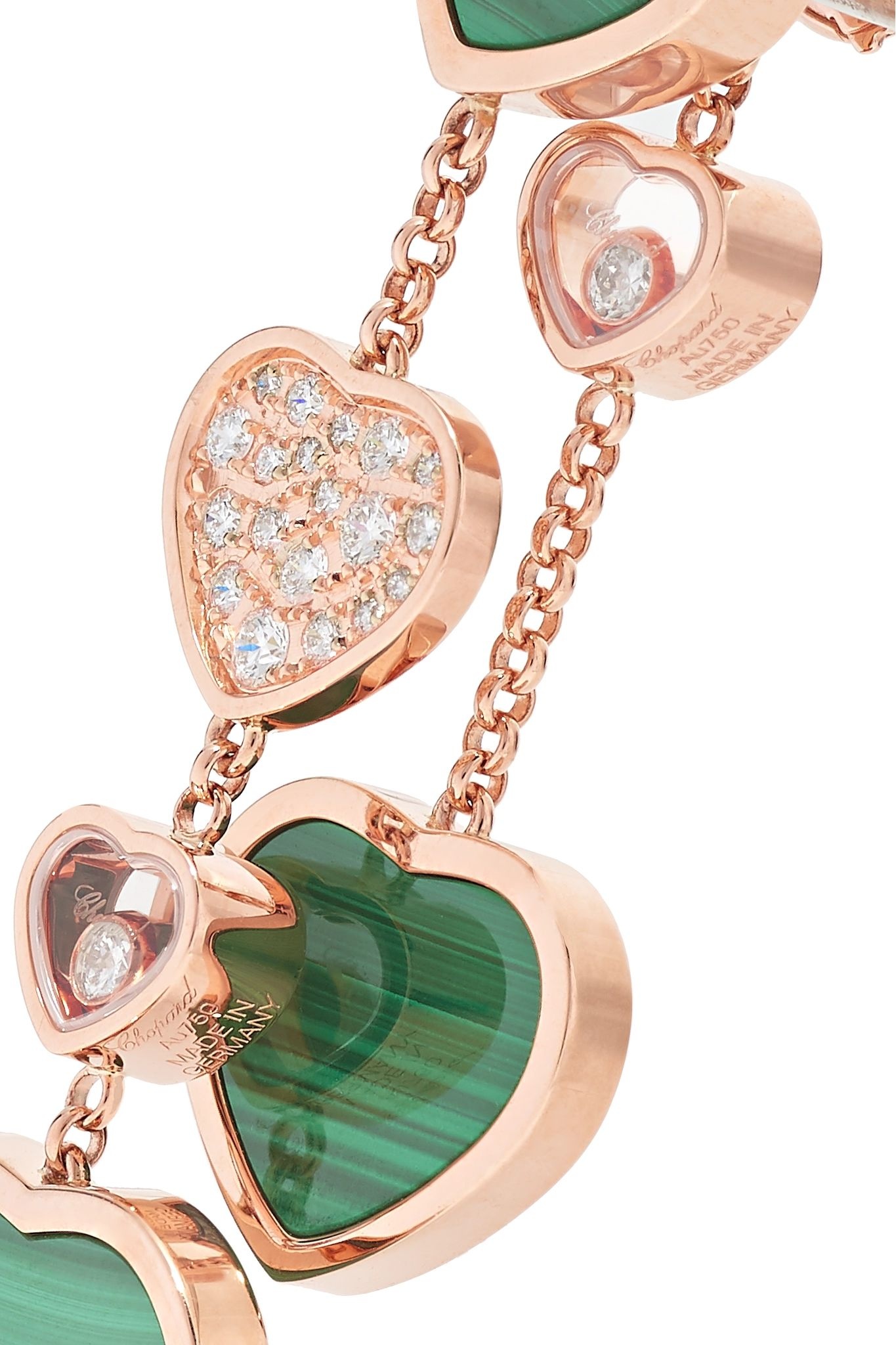 Happy Hearts 18-karat rose gold, diamond and malachite earrings - 4