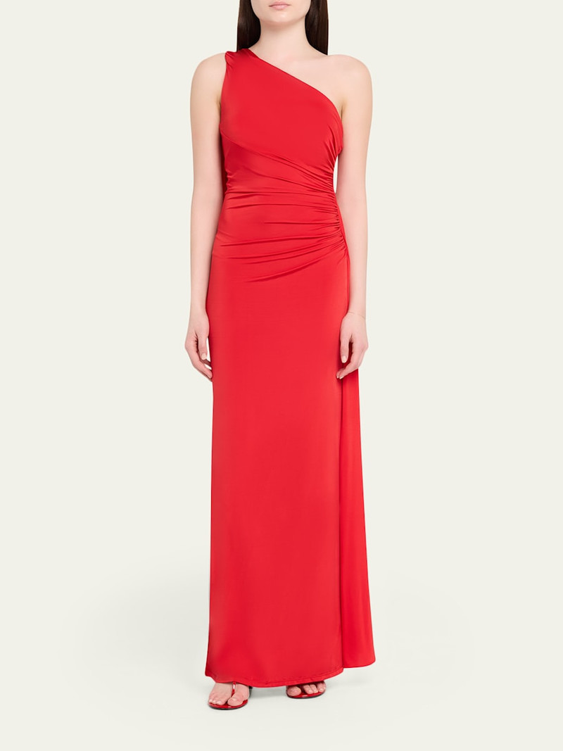 RONNY KOBO Draped One-Shoulder Jersey Column Gown outlook