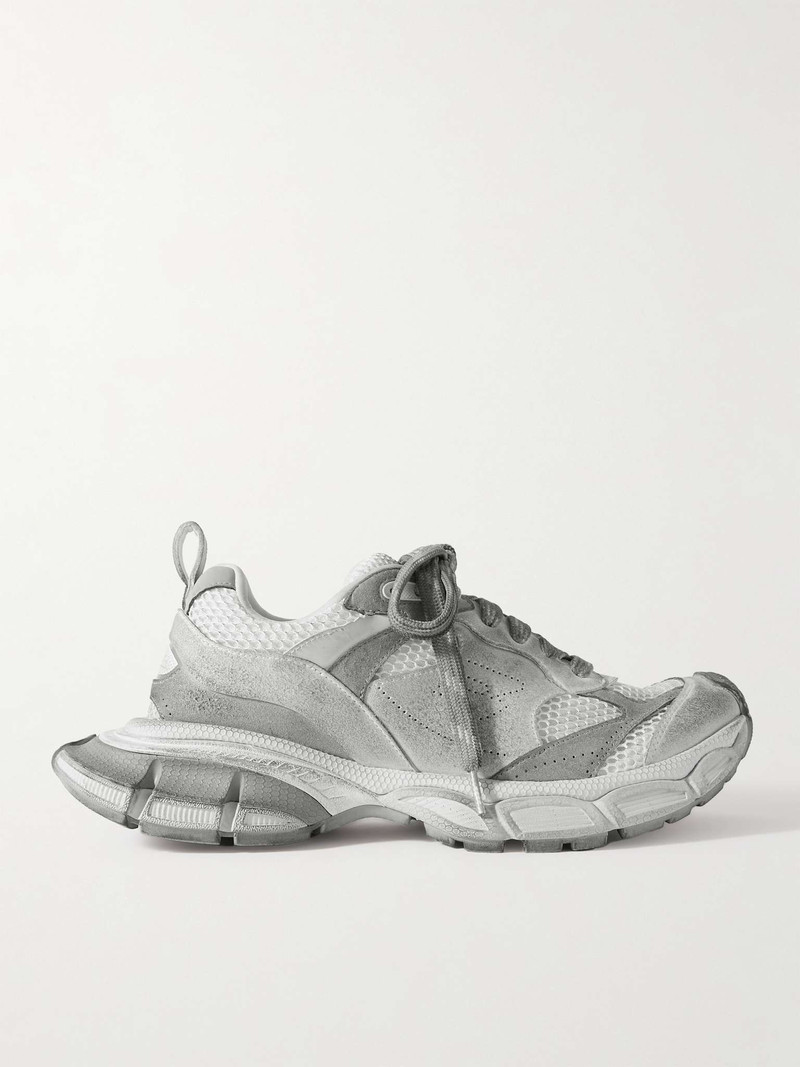 3XL Distressed Faux Suede and Mesh Sneakers - 1