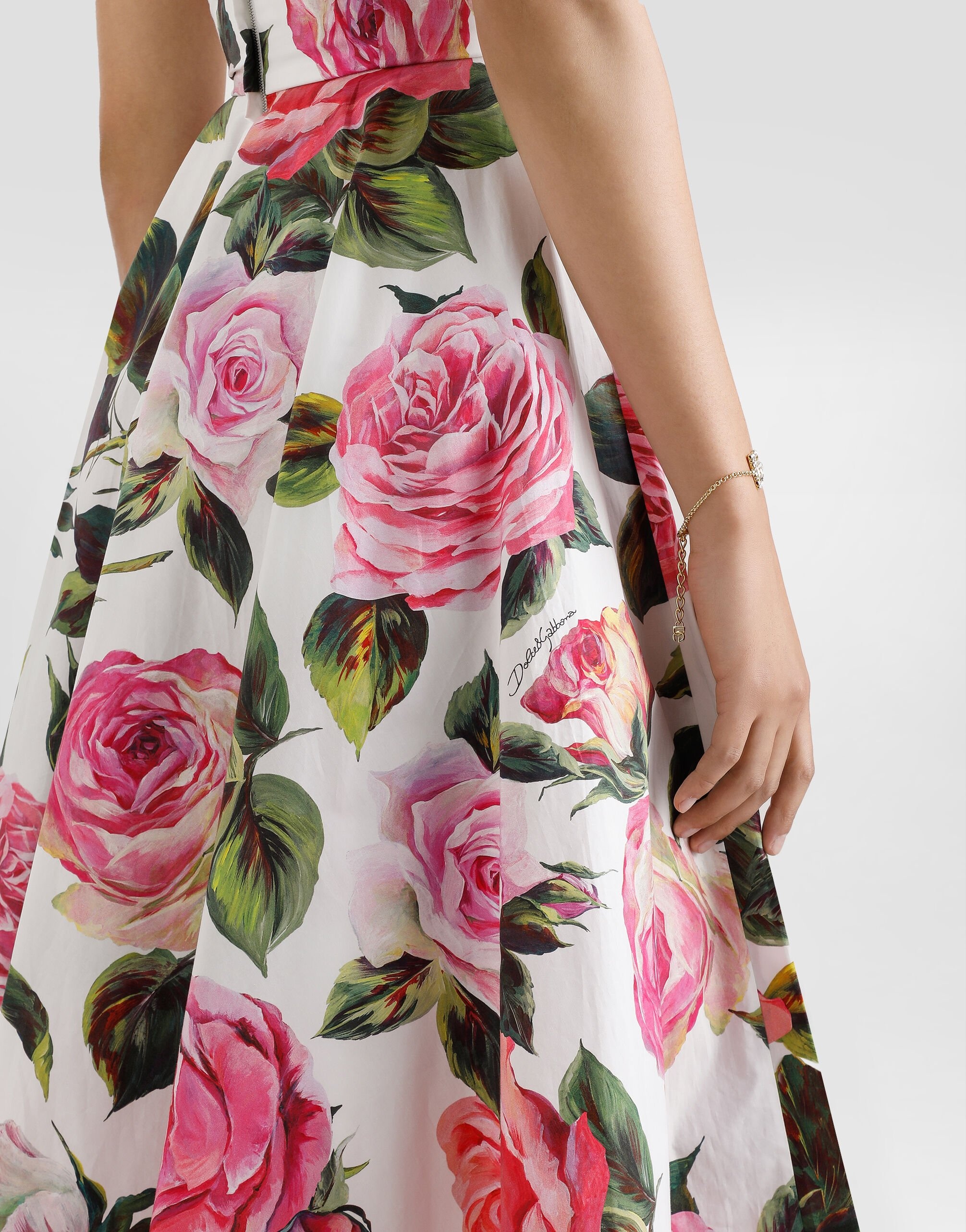Cotton calf-length babydoll dress with rose print - 5