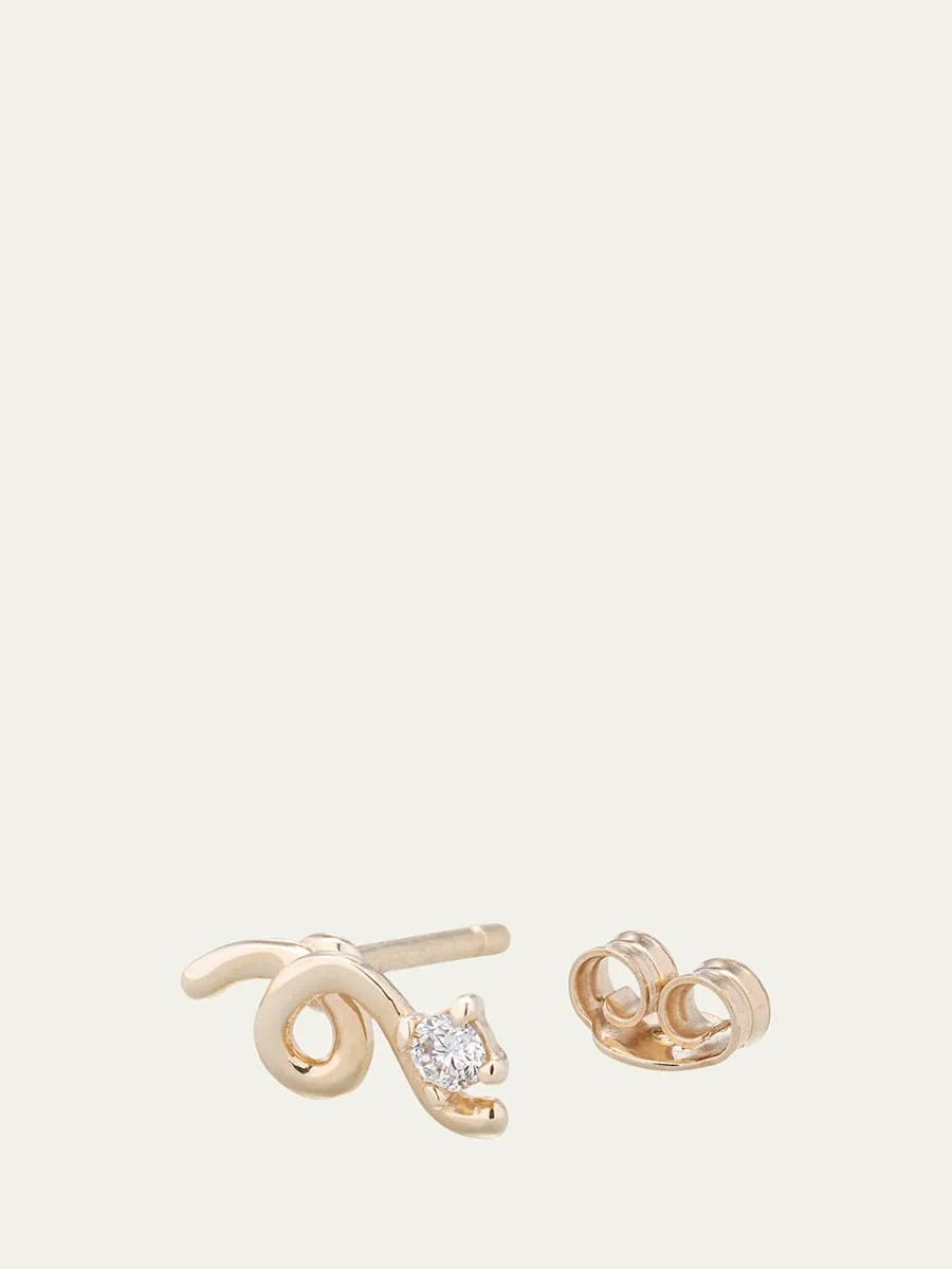 Mini Loop Earring in 9K Yellow Gold with Diamonds, Single - 1