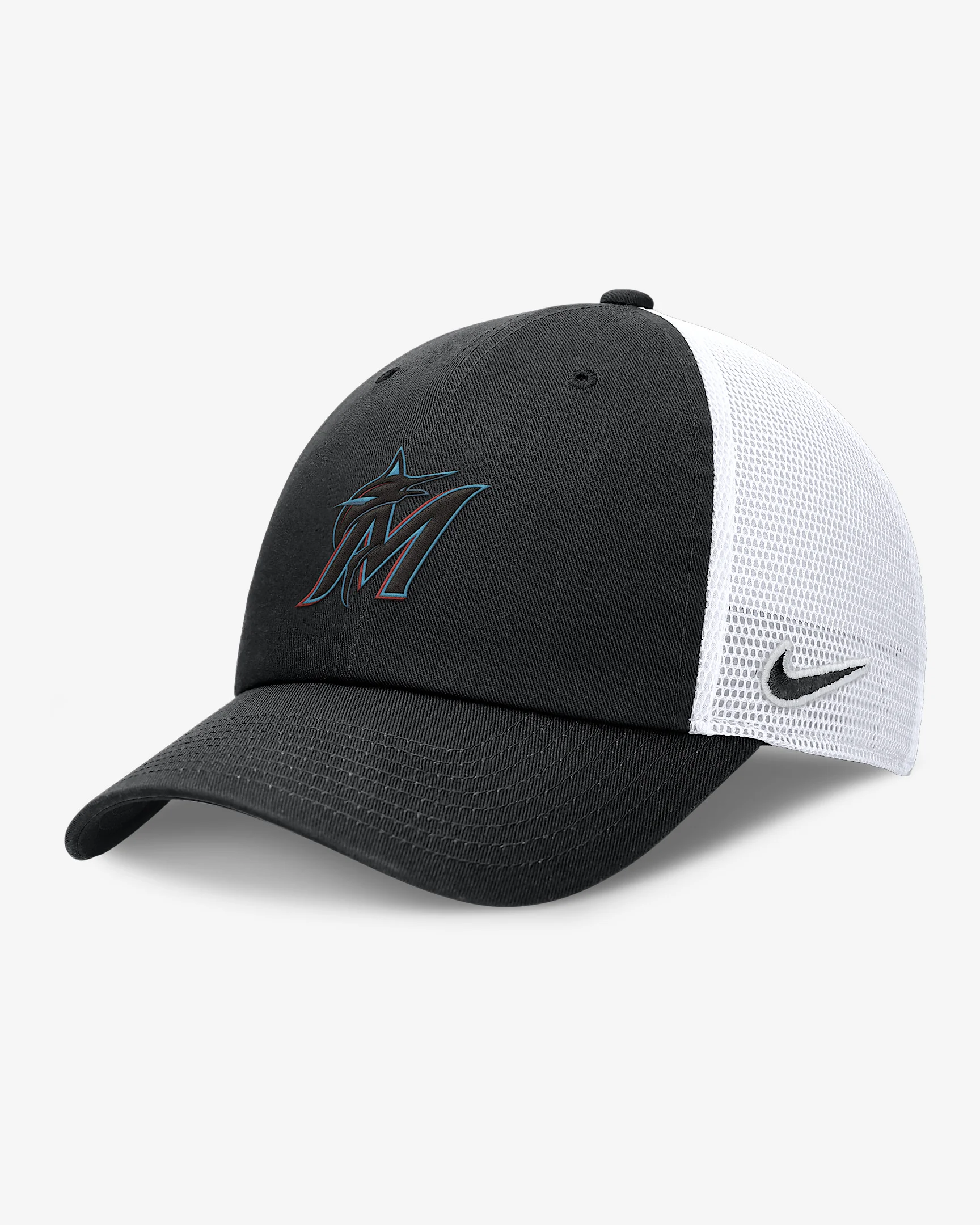 Miami Marlins Evergreen Club Men's Nike MLB Trucker Adjustable Hat - 1