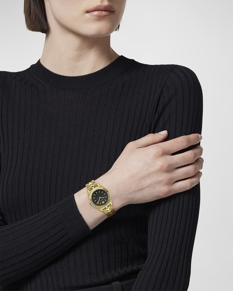 VERSACE 30mm Greca Time Watch with Bracelet Strap, Gold/Black outlook