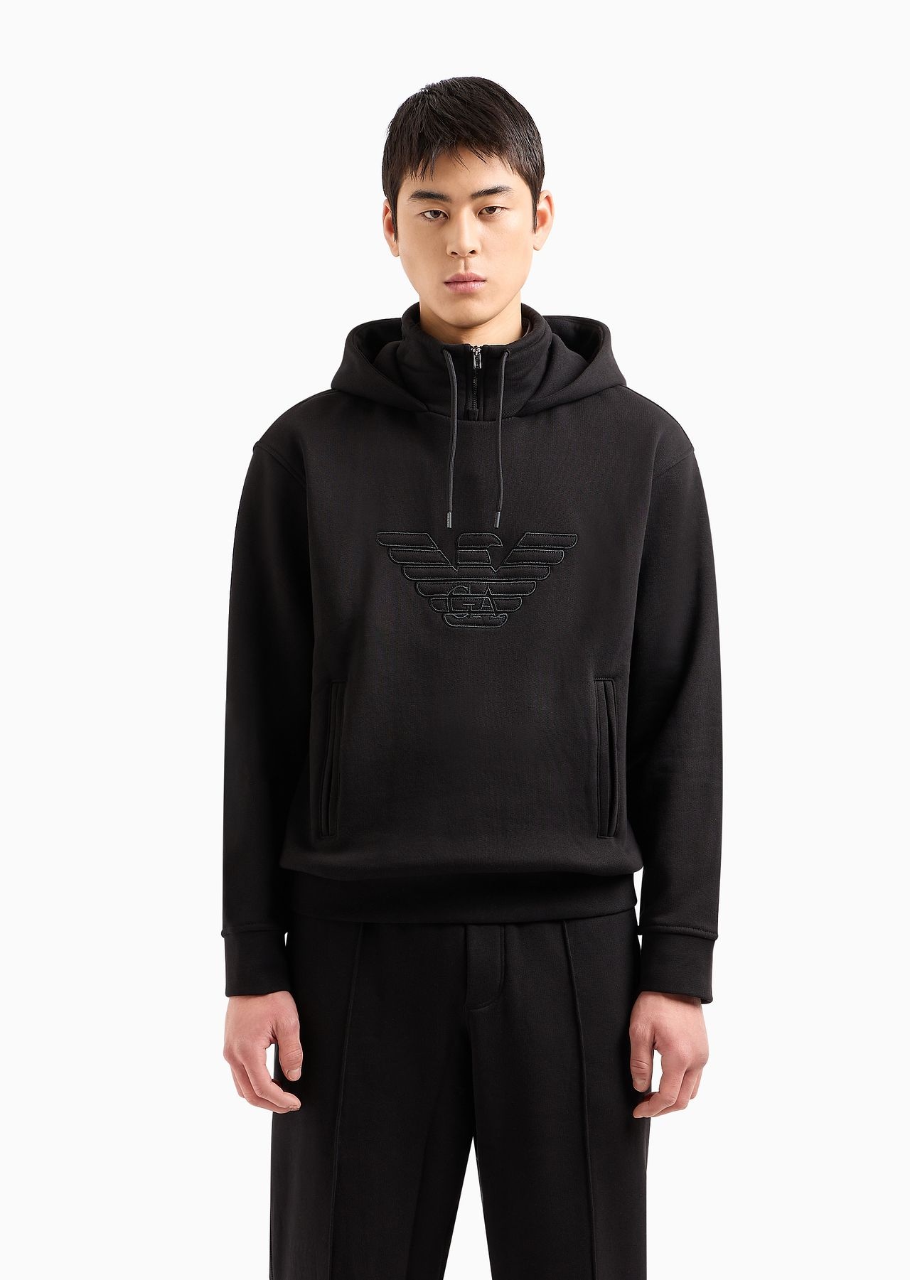 Hooded jersey sweatshirt with embossed domed logo - 2