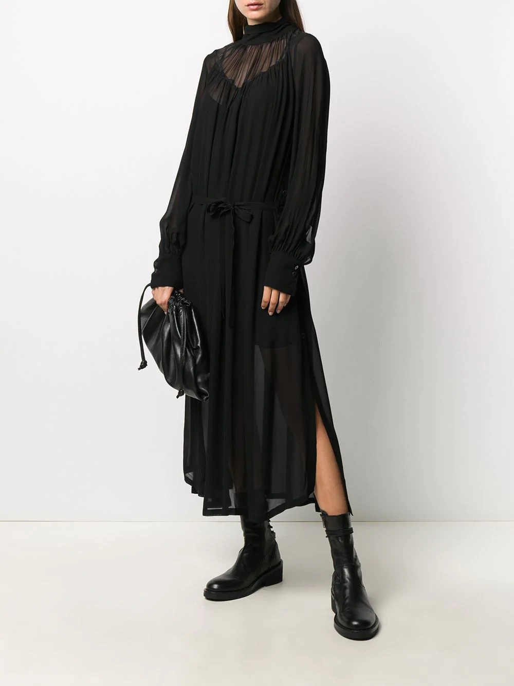 bell sleeve sheer dress - 2