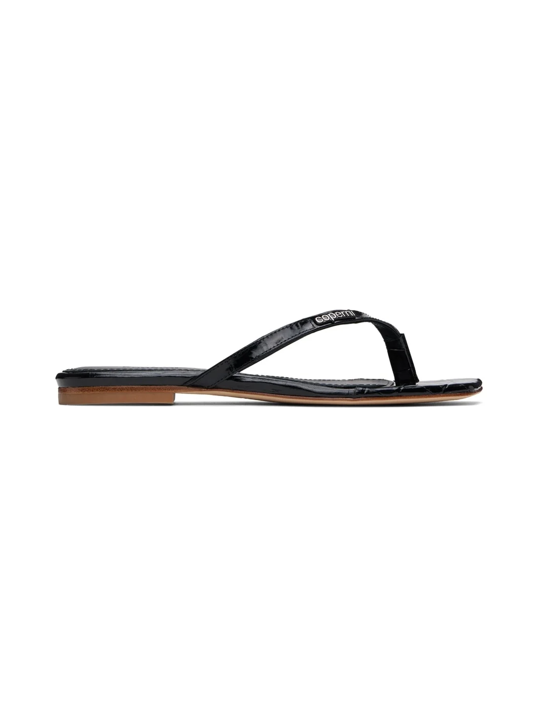 Black Croco Slanted Flip Flops - 1