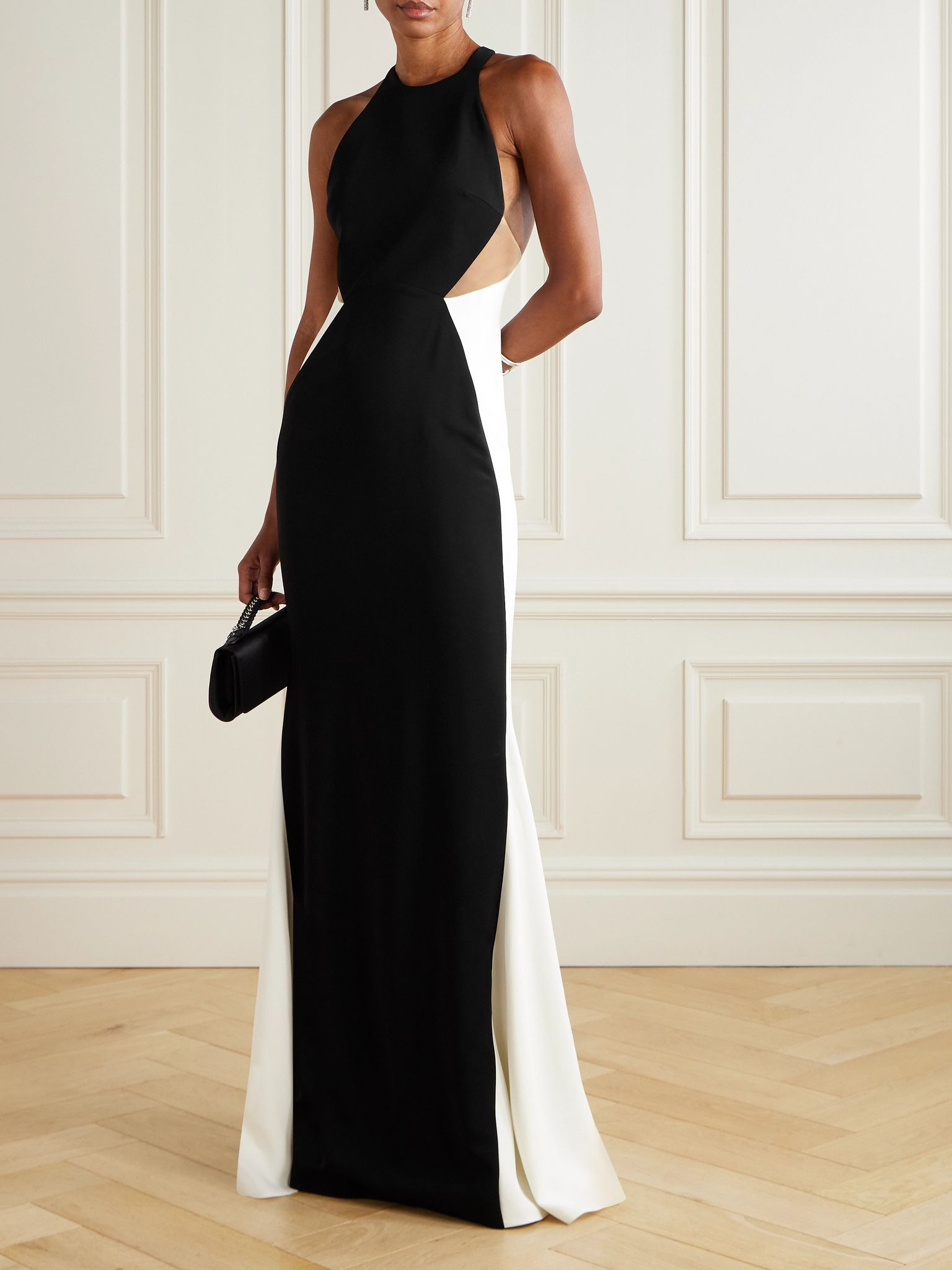 Miracle organza-trimmed two-tone crepe gown Black - 2