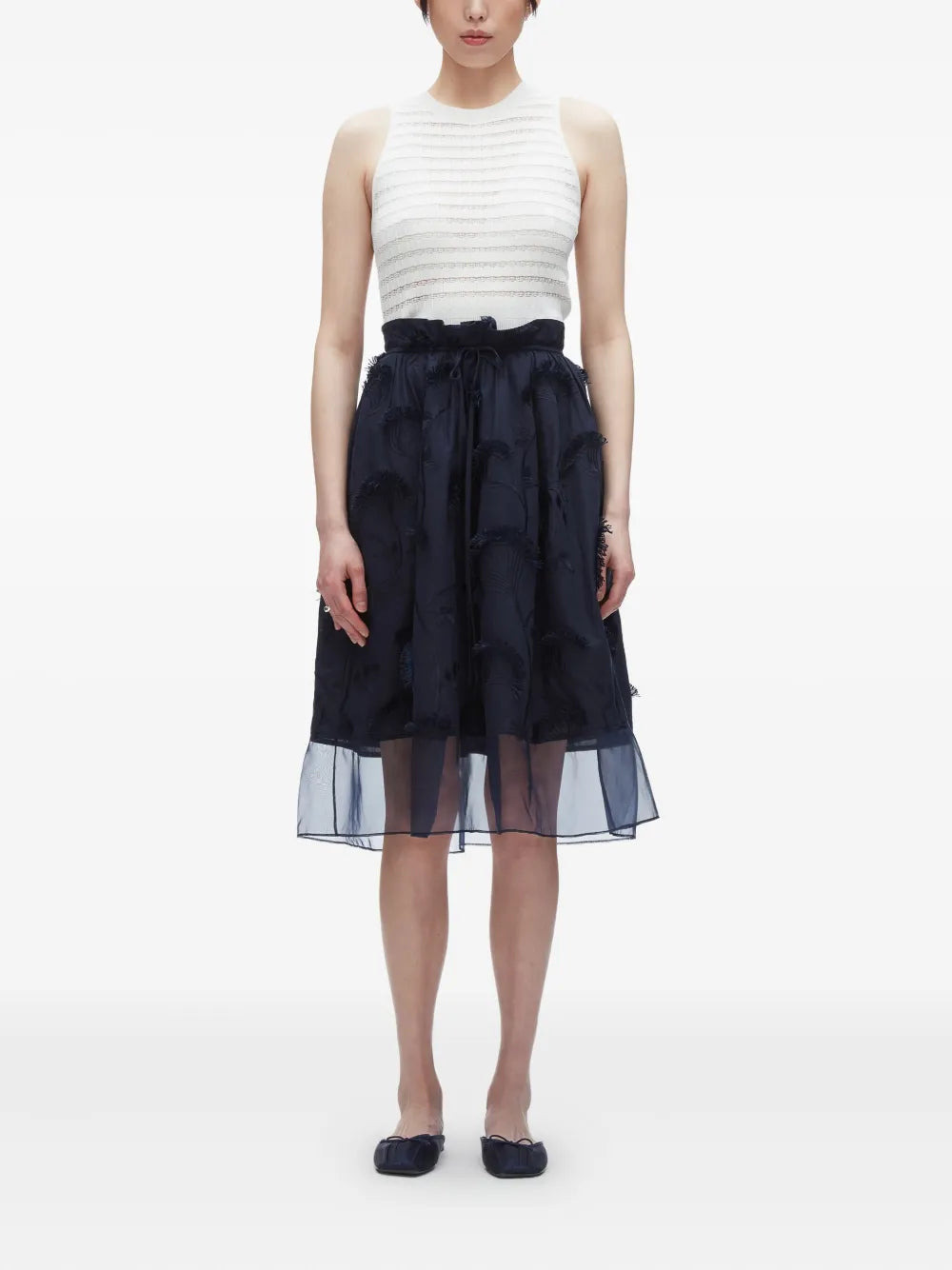 Tie-Waist Midi Skirt With Organza - 2
