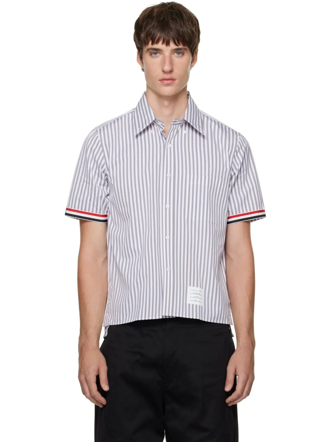 White & Gray Straight-Fit University Stripe Shirt - 1