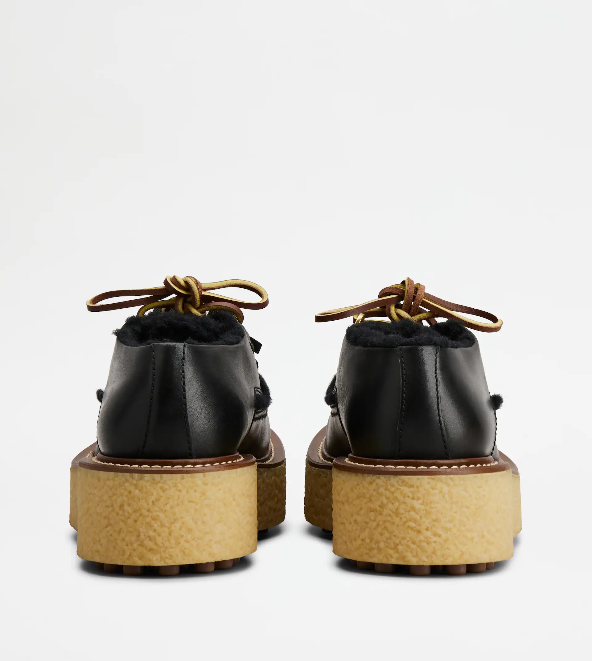 LACED PLATFORM LOAFERS IN LEATHER AND WOOL - BLACK - 2