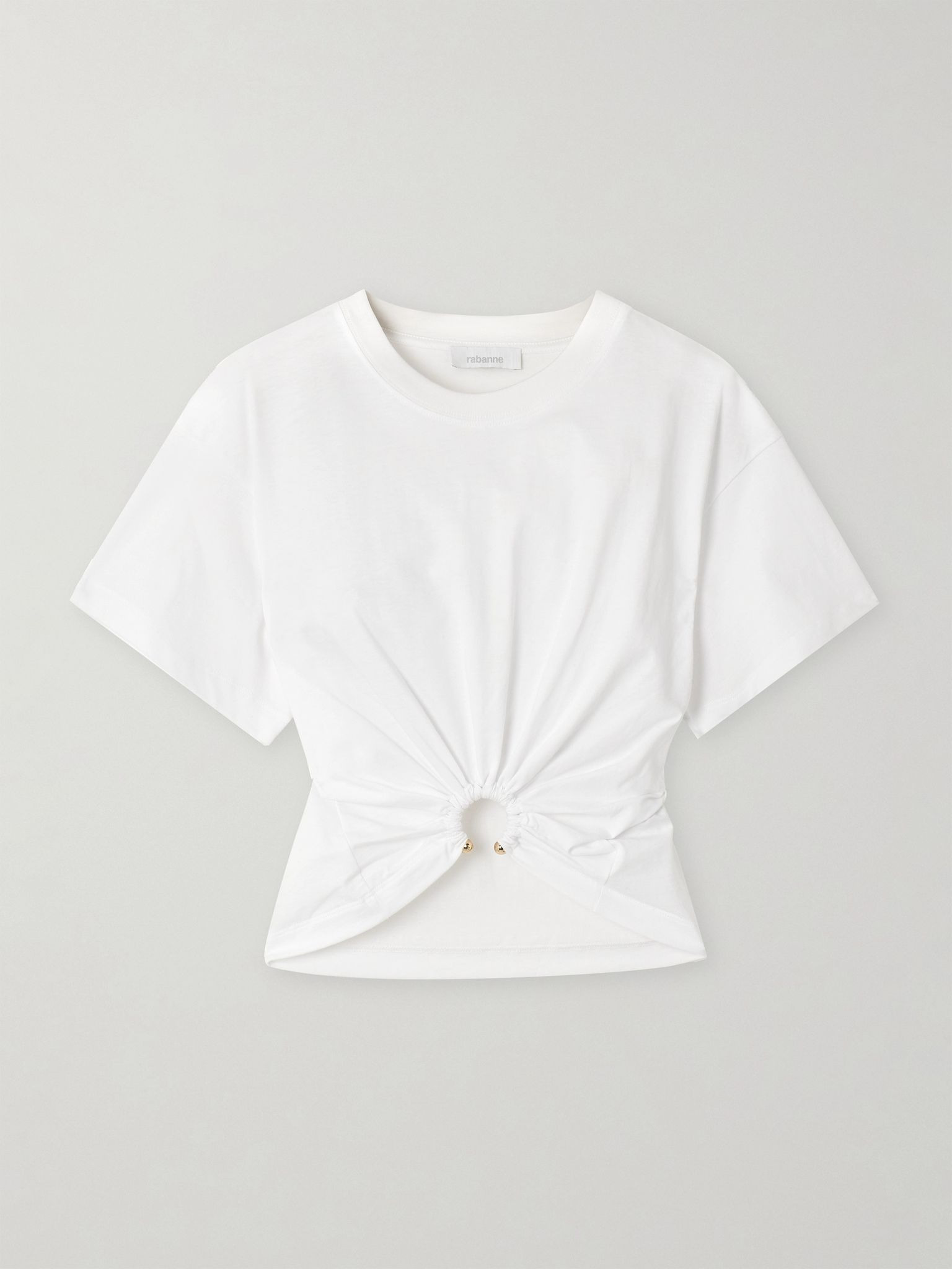 Cropped embellished gathered cotton-jersey T-shirt White - 1