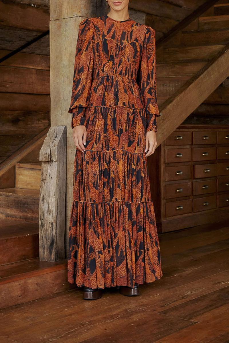 Black Giraffes Puff Sleeve Maxi Dress 1