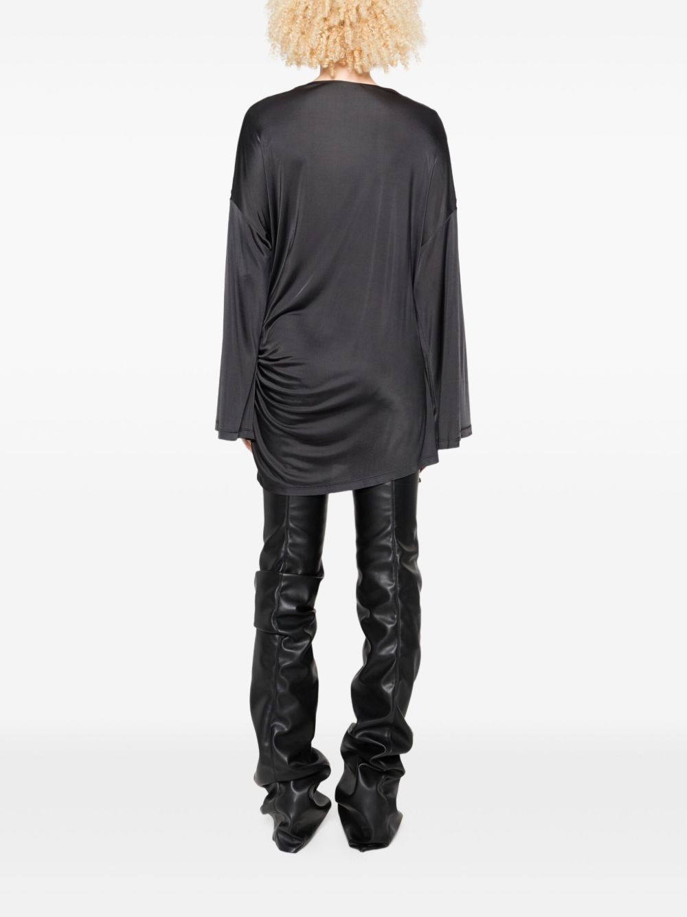 draped bell-sleeve asymmetric dress - 4