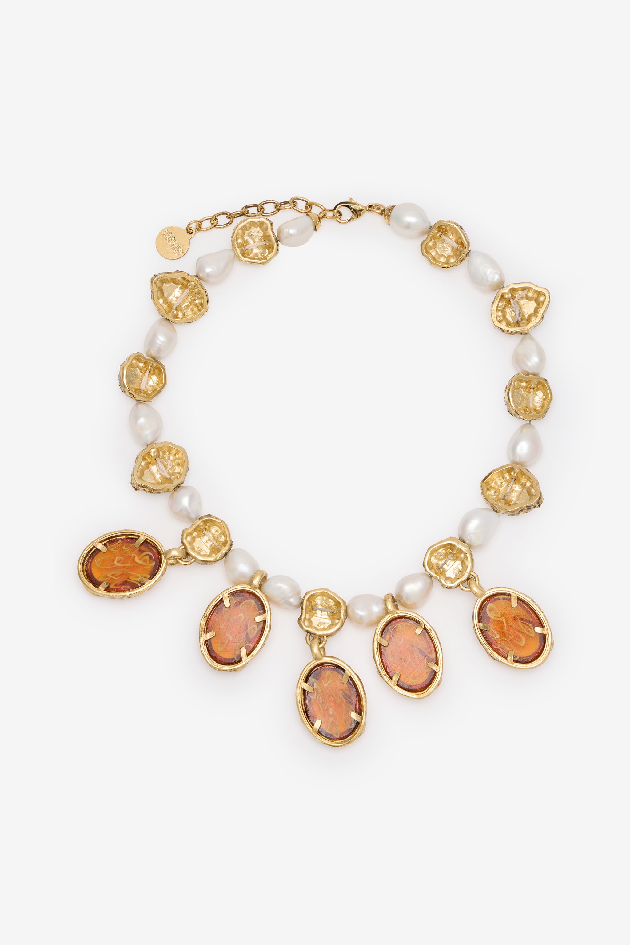 Necklace With Amber-Effect Stones And Pearls - 3