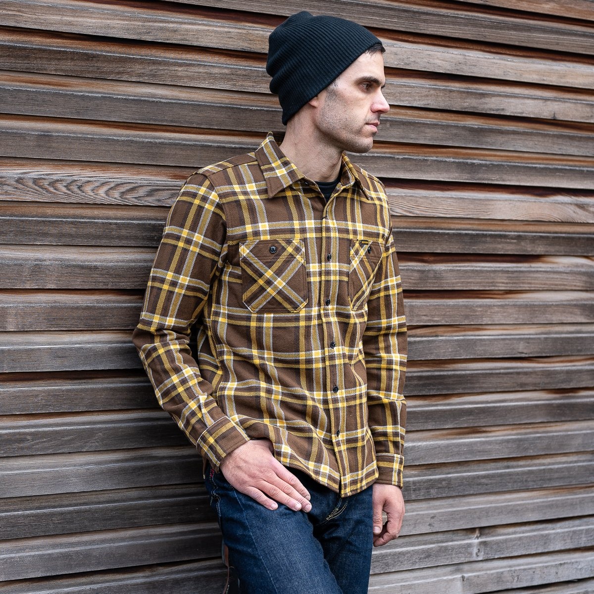 IHSH-378-BRN Ultra Heavy Flannel Crazy Check Work Shirt - Brown - 5