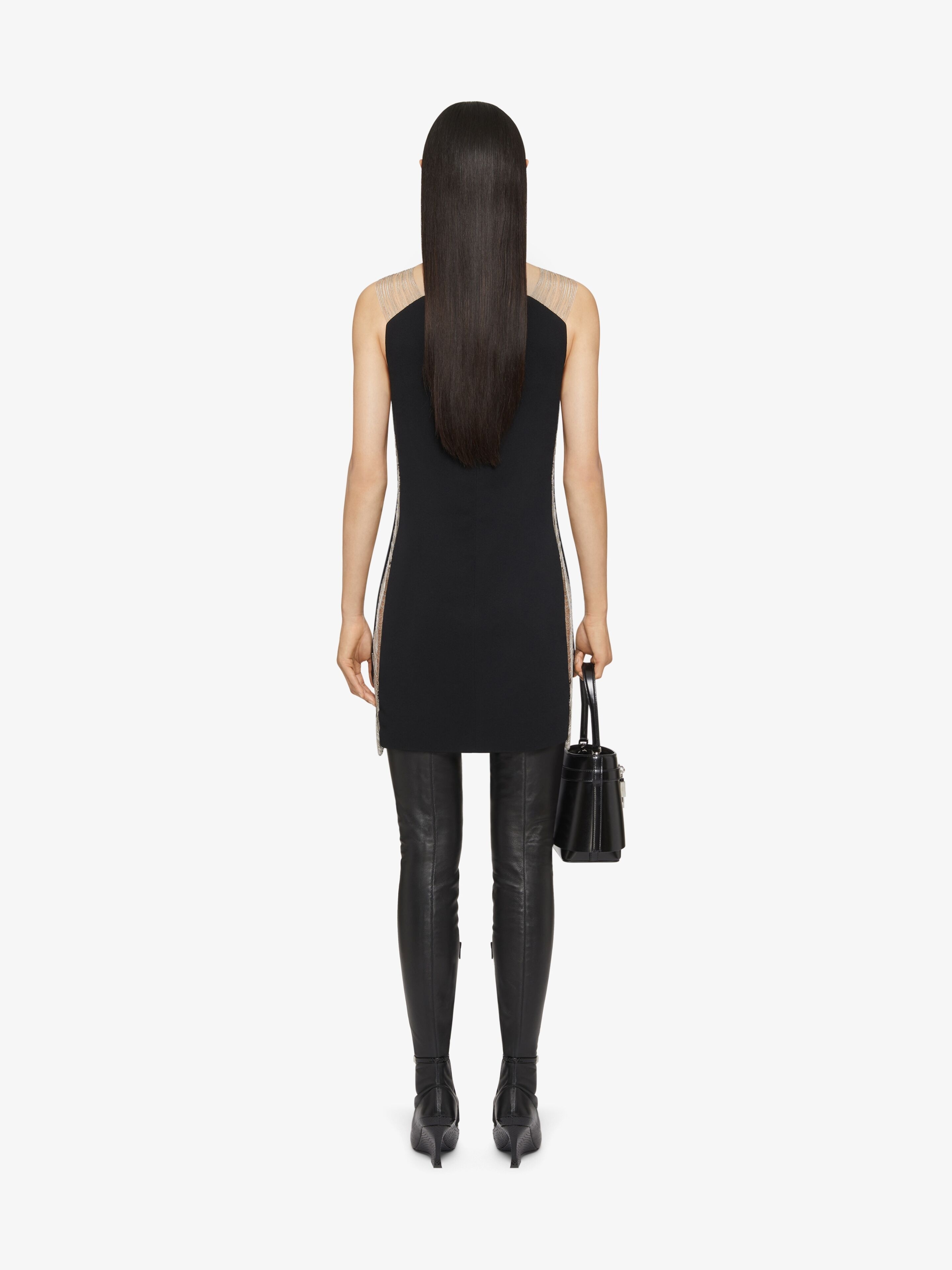 DRESS IN SABLE STRETCH WITH CHAINS - 4