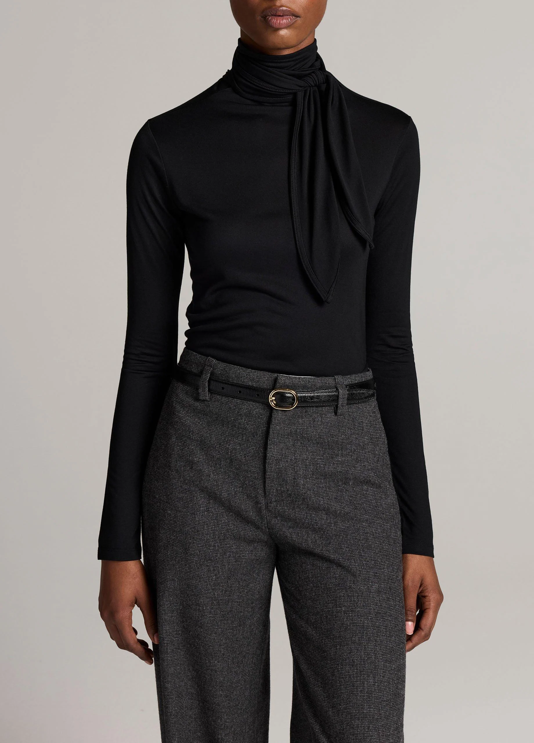 Jersey Tie-Neck Long-Sleeve Top - 1
