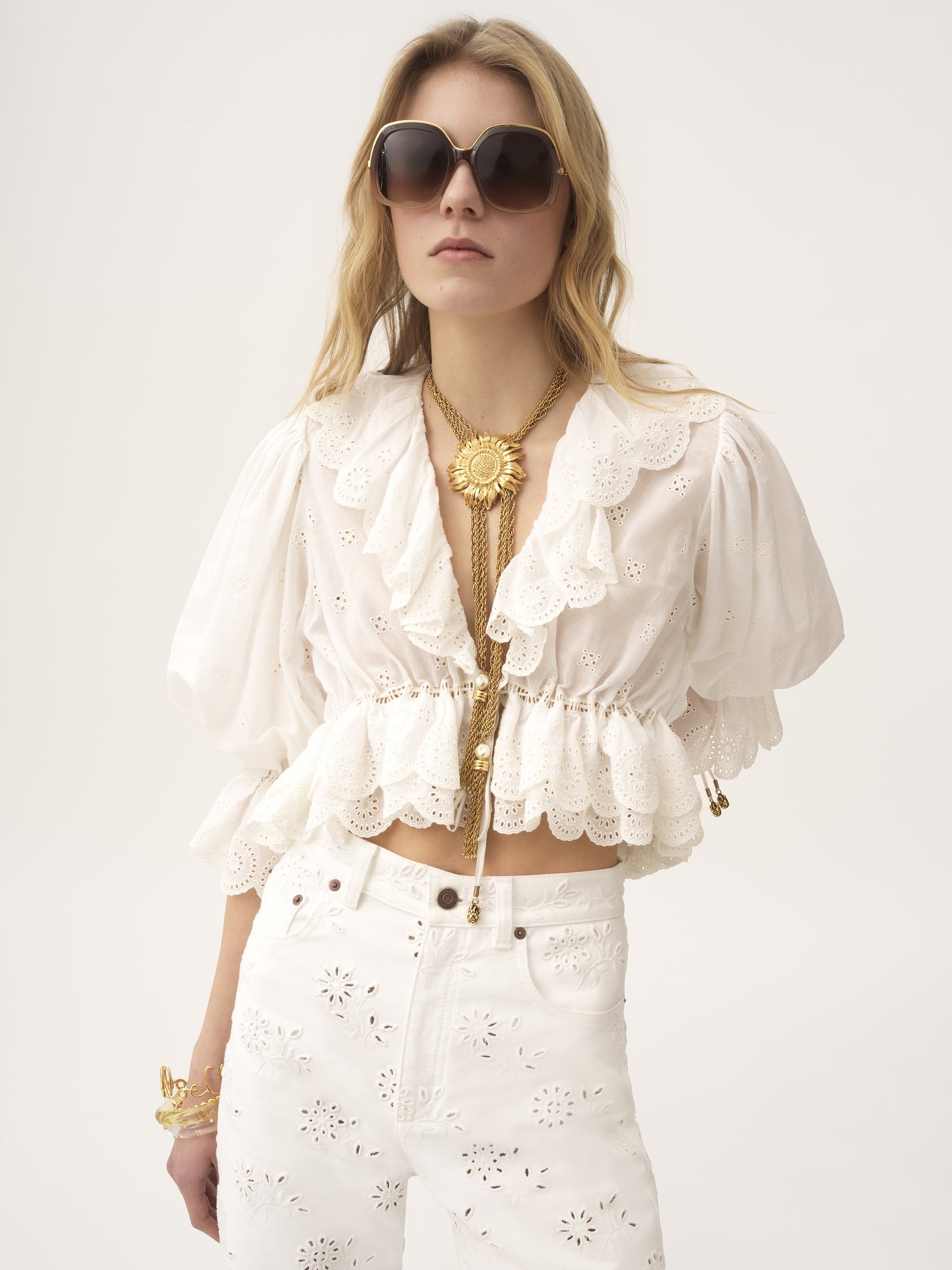 V-NECK RUFFLE TOP IN COTTON VOILE - 6