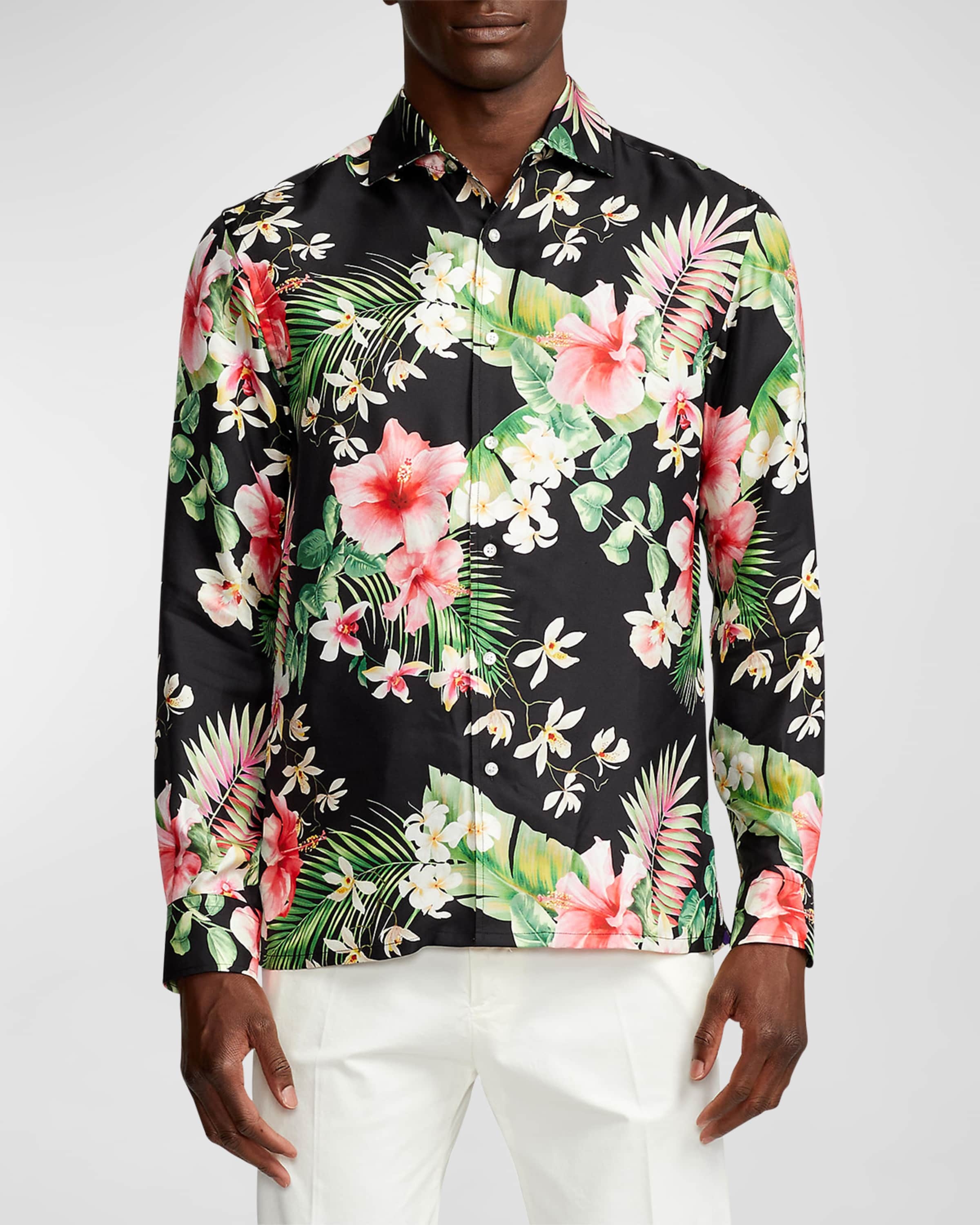 Men's Botanical-Print Silk Twill Shirt - 2