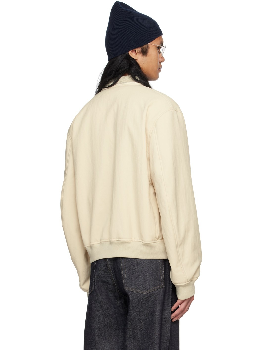 Beige Zip Bomber Jacket - 3