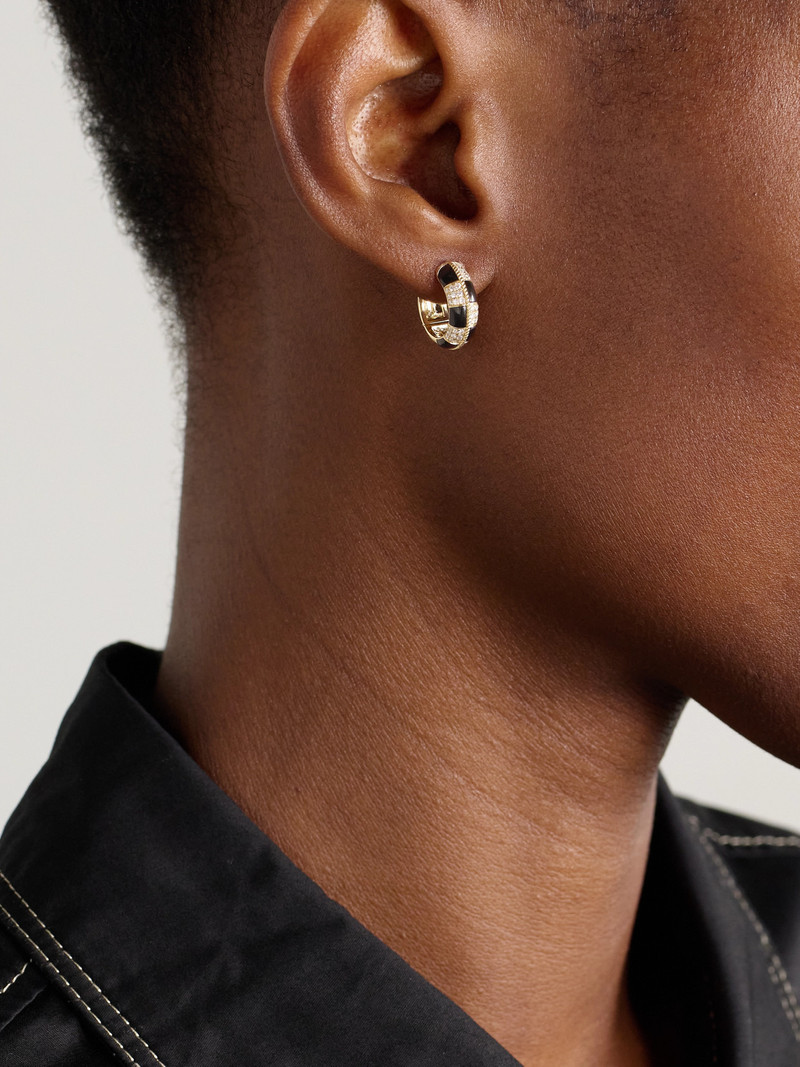 Yvonne Léon Mini Créoles 9-karat Gold, Onyx And Diamond Hoop Earrings outlook