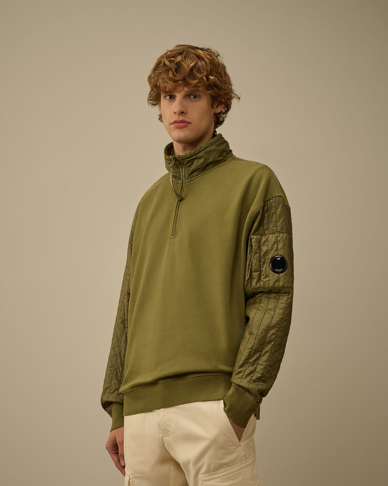 Diagonal Raised Fleece Mixed Half Zip Sweatshirt 3