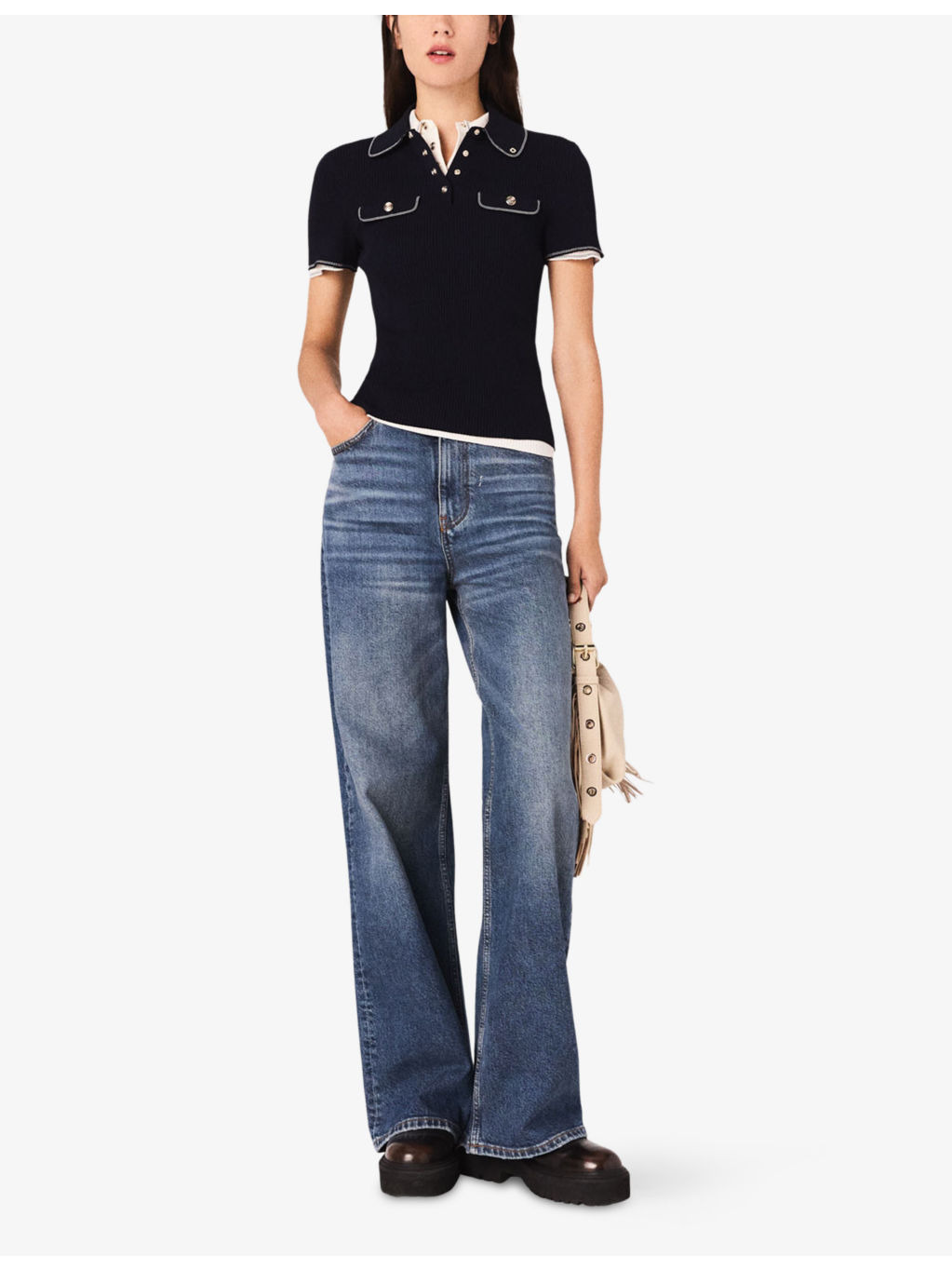Flap-Pocket Ribbed Stretch-Knit Polo Shirt - 2