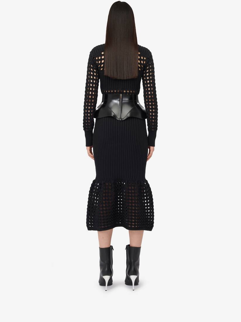 Women's Knitted Mesh Midi Dress in Black - 4