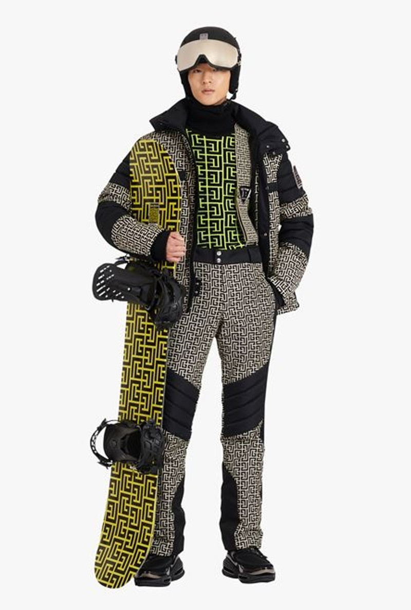 Balmain Balmain x Rossignol - Ivory and black nylon quilted coat with Balmain monogram outlook