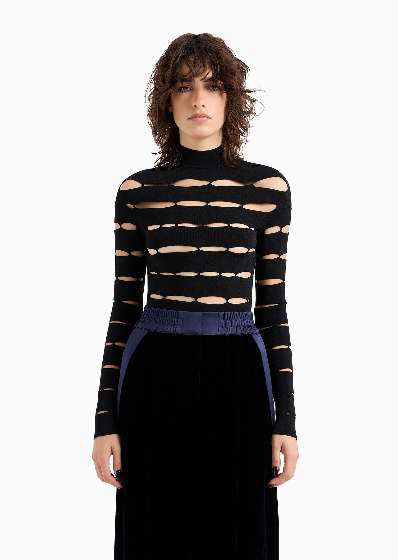 Mock-neck jumper in a stretch viscose blend with cut-outs - 2