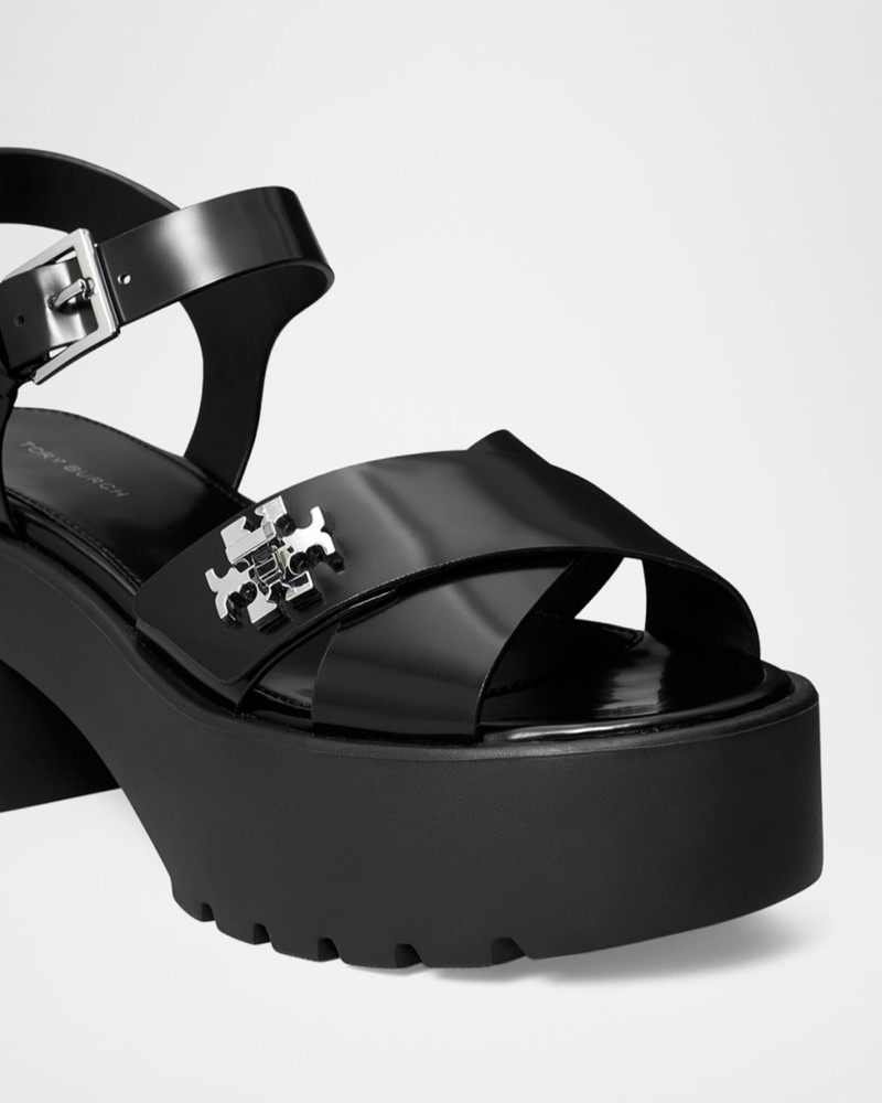 Turnlock Leather Lug-Heeled Platform Sandals 3