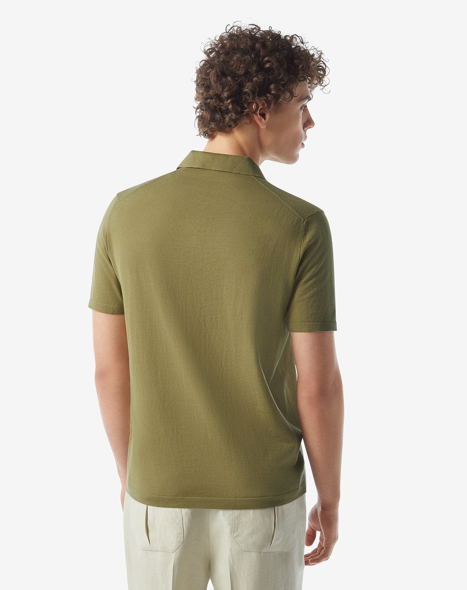Pale green button-up ice cotton polo shirt - 3