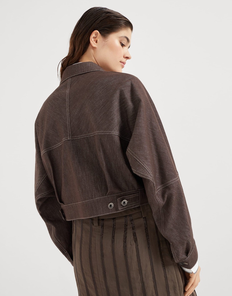 Brunello Cucinelli Denim-effect twill outerwear jacket with monili outlook