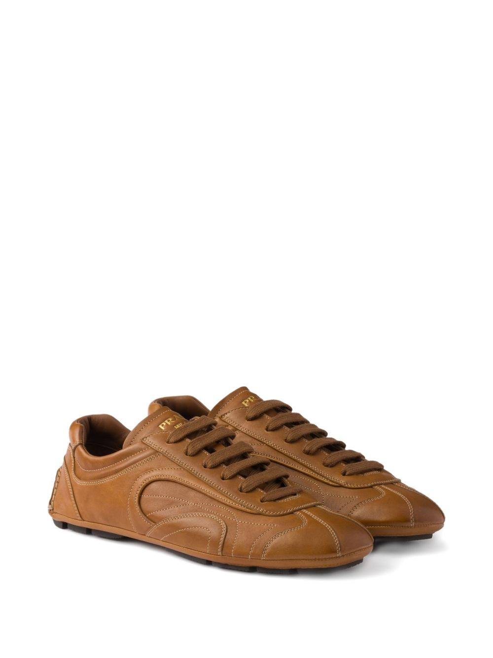 Antiqued leather lace-up trainers - 2