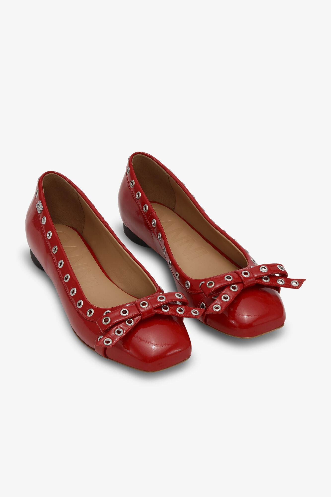 RED EYELET BOW BALLERINAS - 2