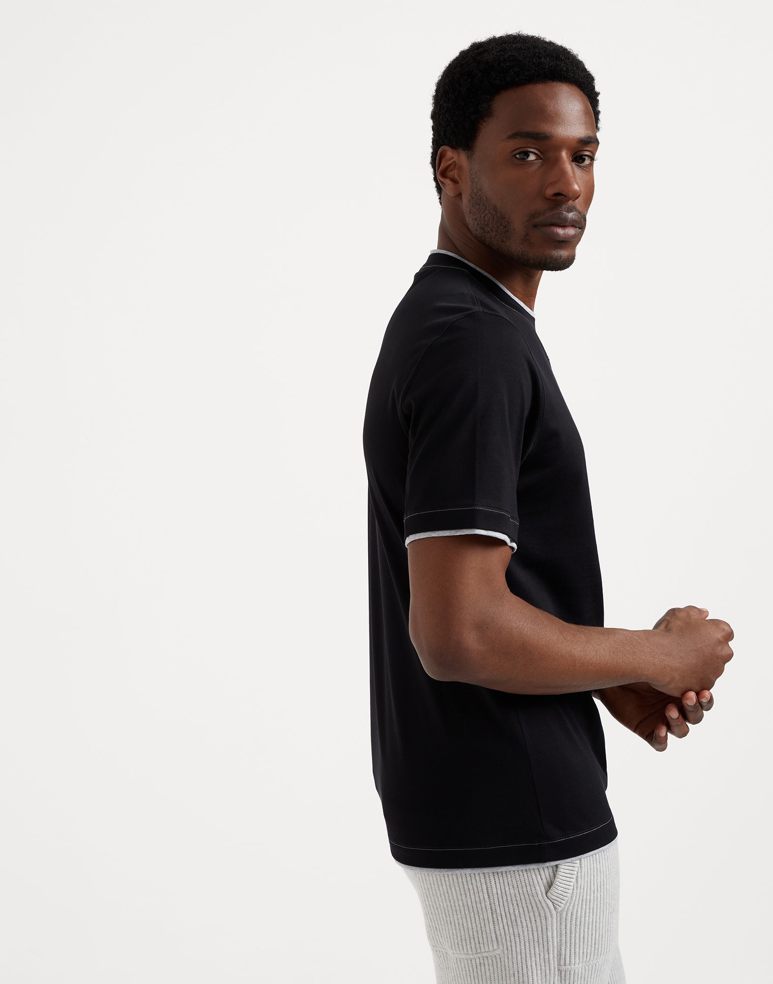 Cotton jersey crew neck T-shirt with logo and faux-layering - 2