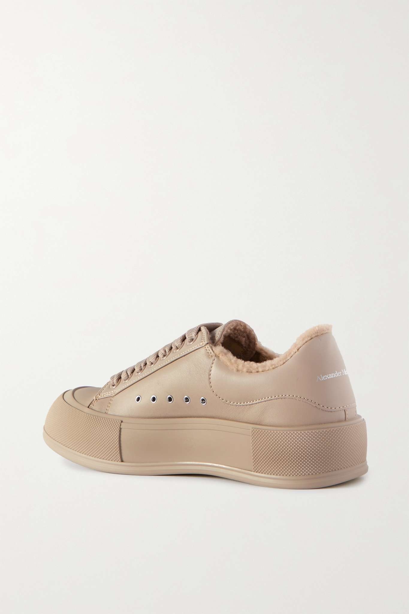 Shearling-lined leather exaggerated-sole sneakers - 3