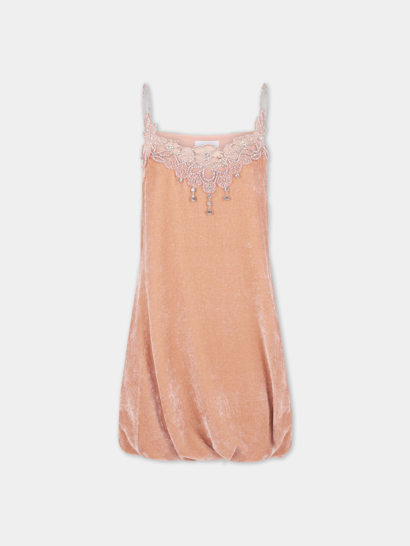 LIGHT PINK SHORT DRESS IN VELVET 1