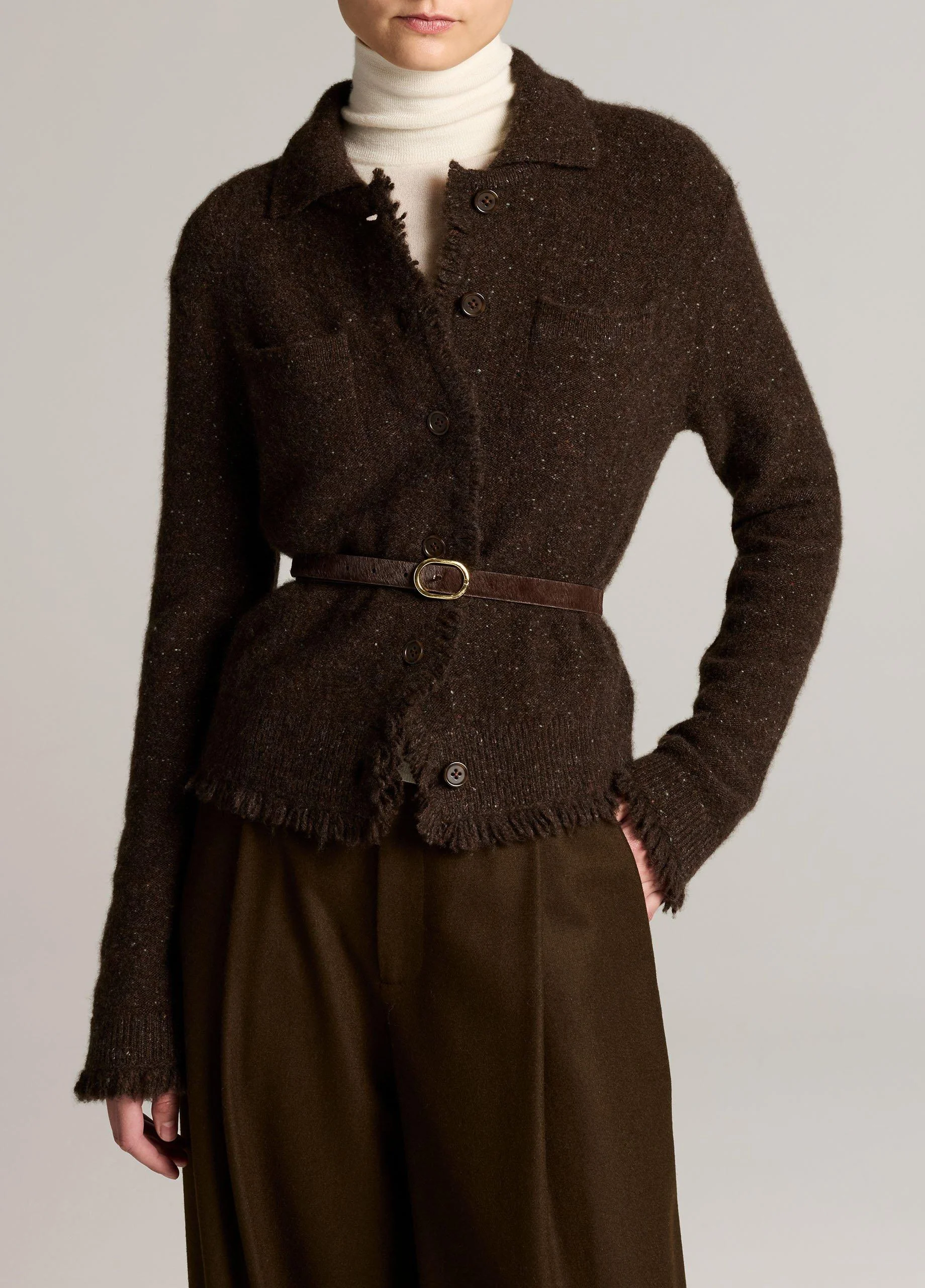 Donegal Plush Cashmere Shrunken Cardigan - 1