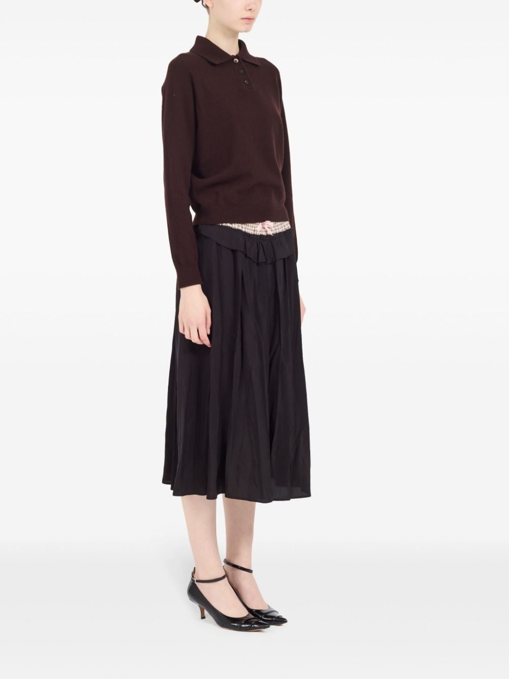 polo collar ribbed knit top - 3