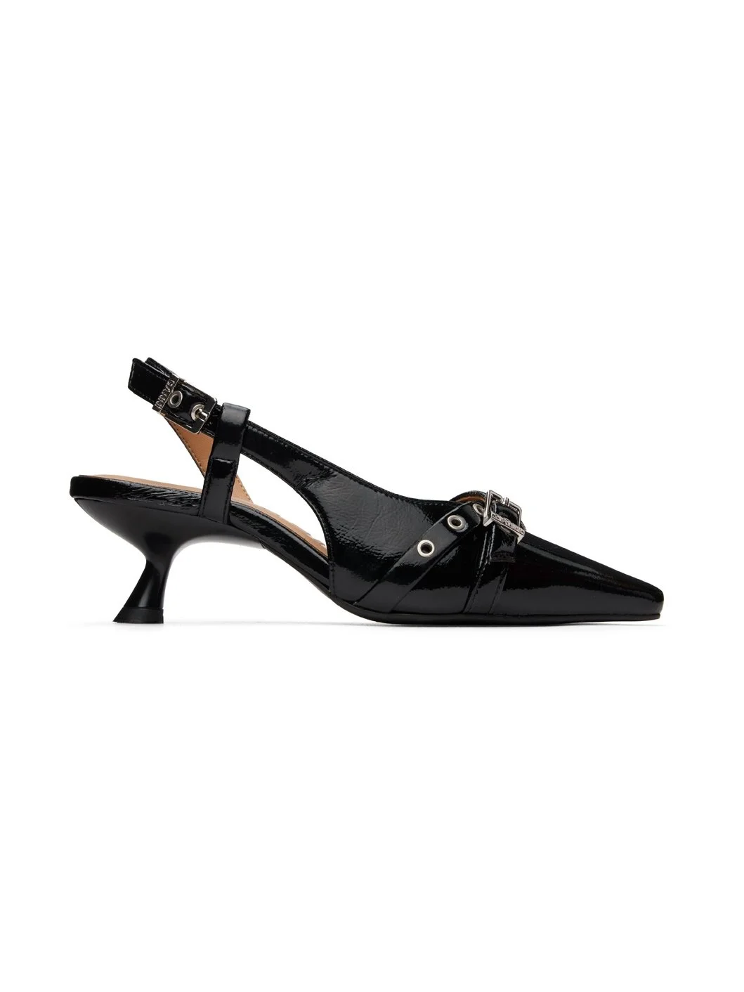 Black Eyelets Open Kitten Heels - 1