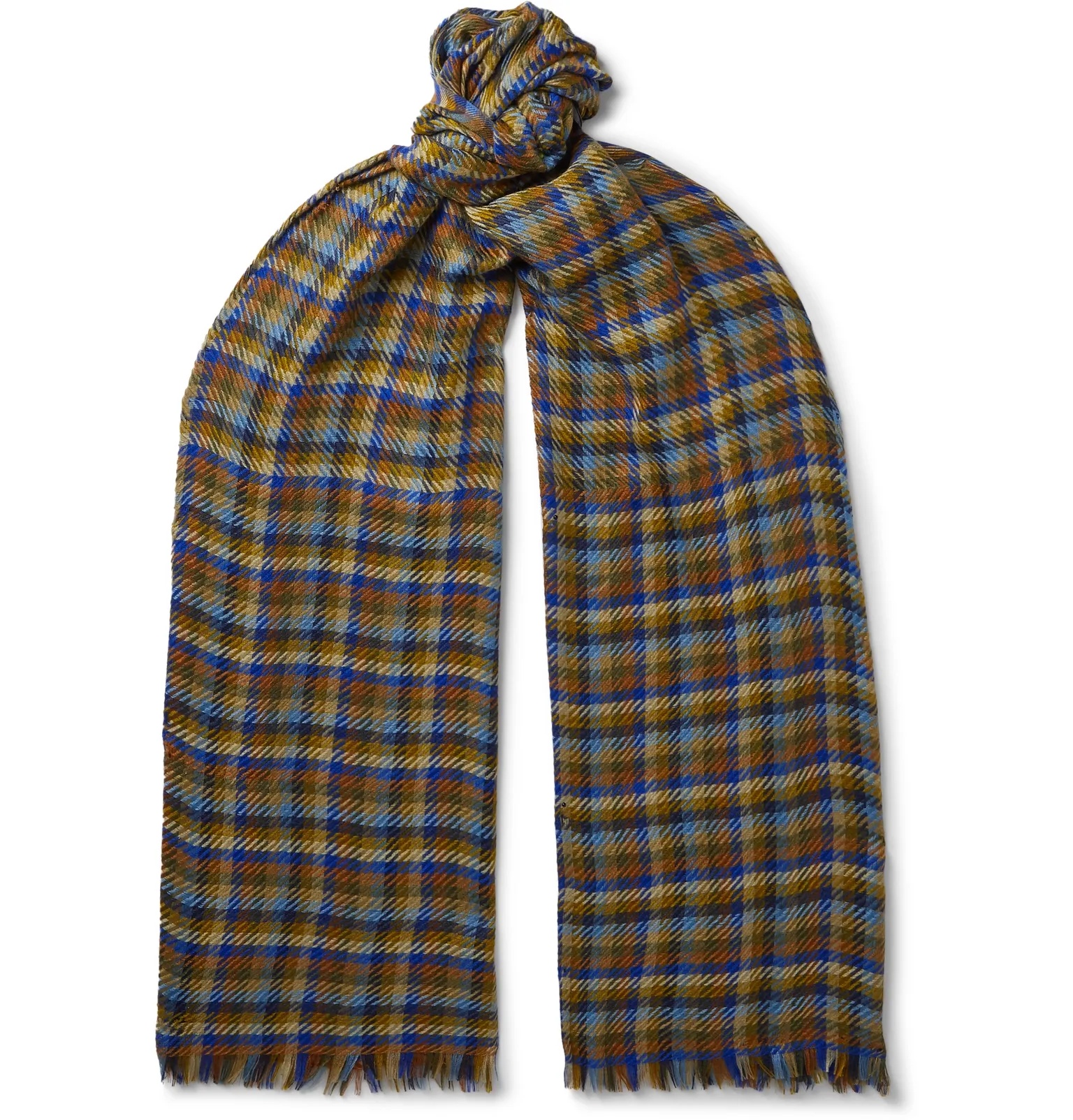 Fringed Checked Cashmere and Silk-Blend Scarf - 1