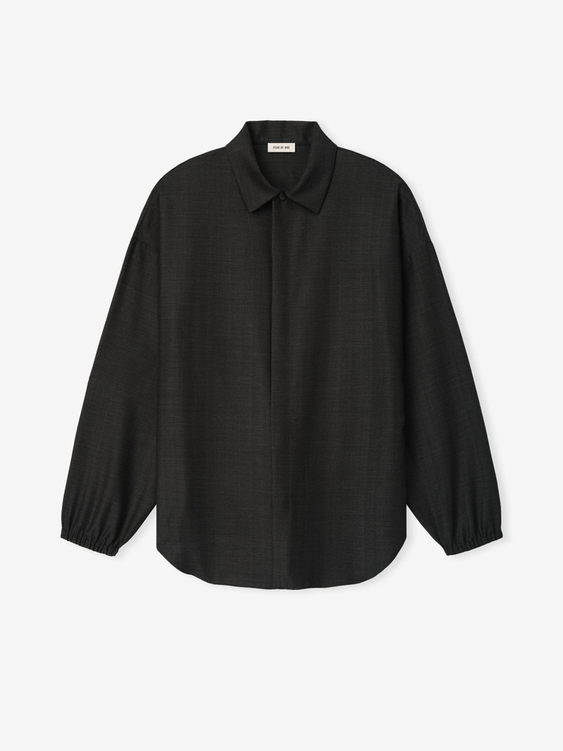 Grey Striped Wool Elastic Cuff Shirt 4