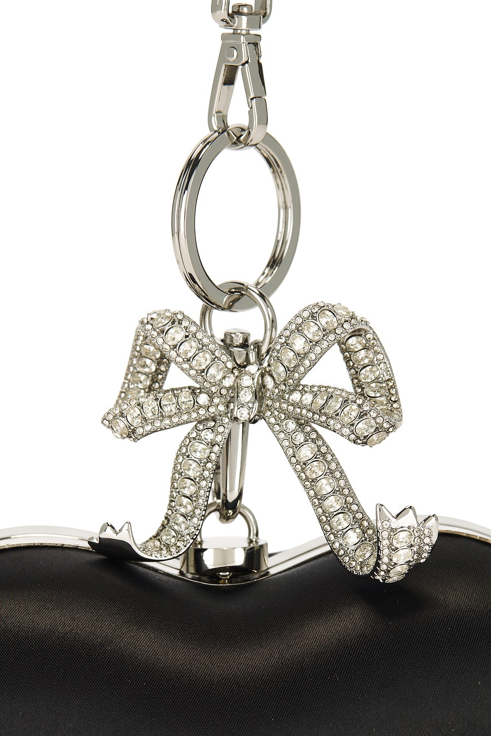 Black Satin Top Handle Heart Clutch - 6