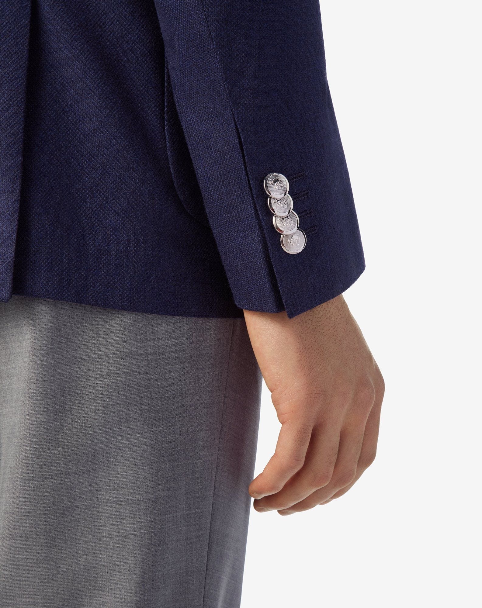 Dark blue single-breasted silk and wool jacket - 5